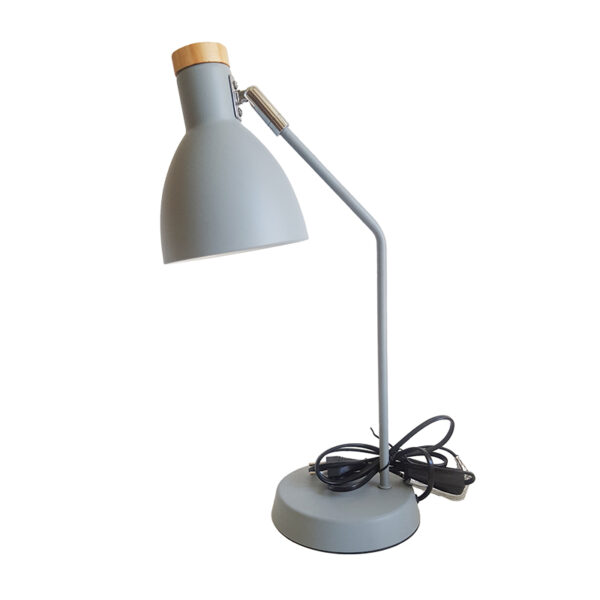 Lampada da scrivania grigia con gambo in metallo