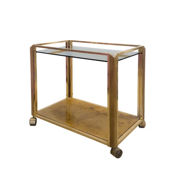 Carrello bar con struttura in ottone e radica
