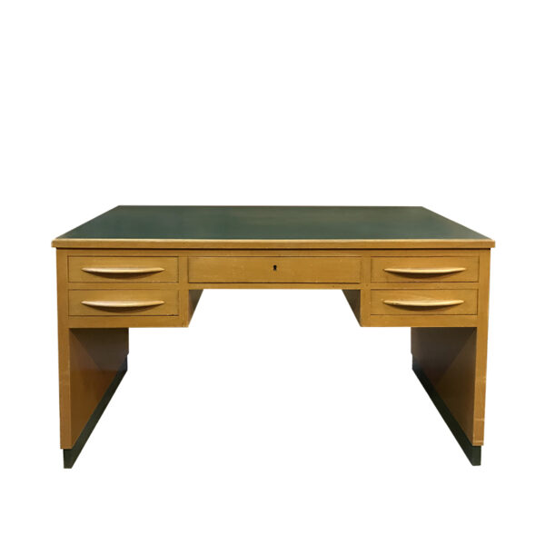 Cattedra con 4 cassetti in legno con piano in pelle verde