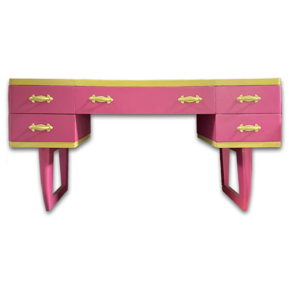 Toeletta con 5 cassetti in legno fucsia e giallo