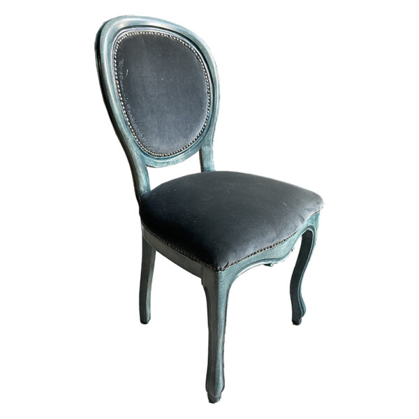 Sedia in legno Paris blu, rivestimento nero