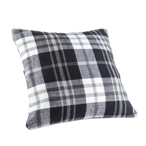 Cuscino con rivestimento in tessuto fantasia scozzese nero e bianco