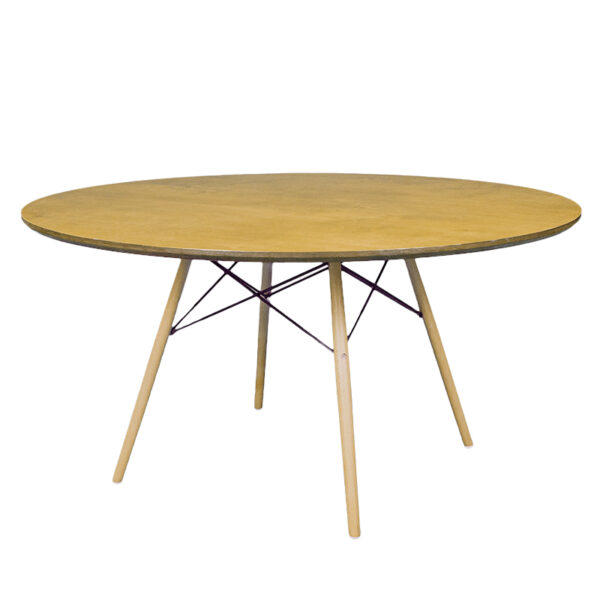 Tavolo da pranzo in betulla con struttura legno e acciaio nero ø140cm