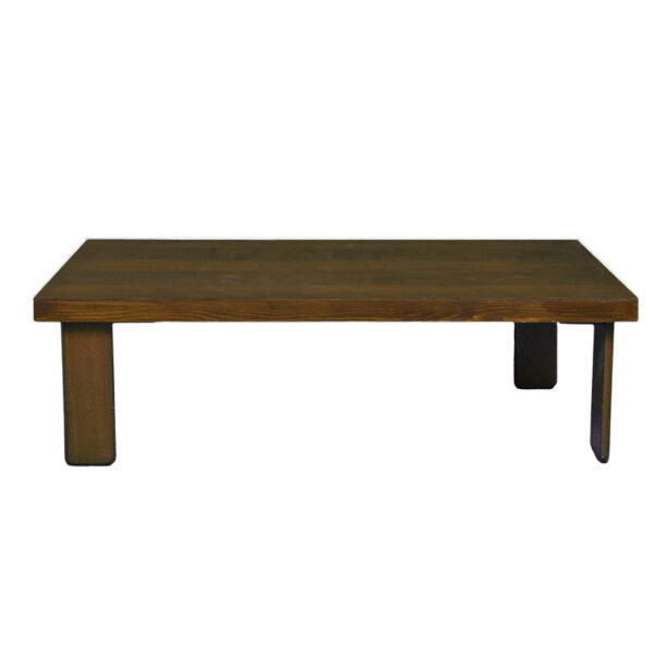 Tavolino con struttura in legno con piano in vetro e piano in legno