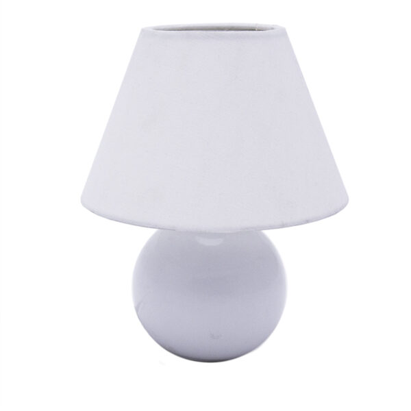 Abat-jour in ceramica bianca con paralume in tessuto bianco