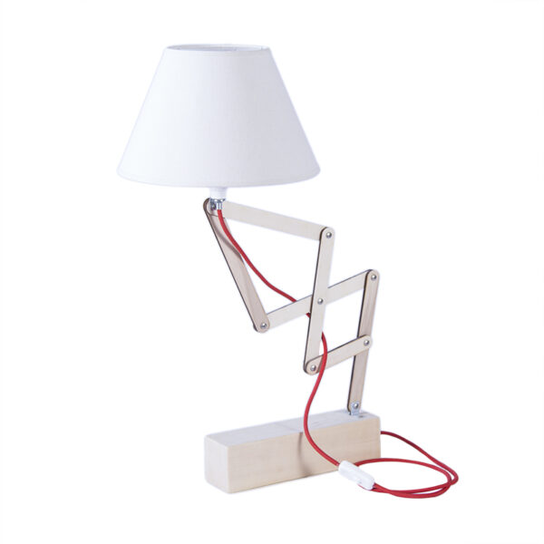 Lampada di design con struttura in legno e cavo tessile