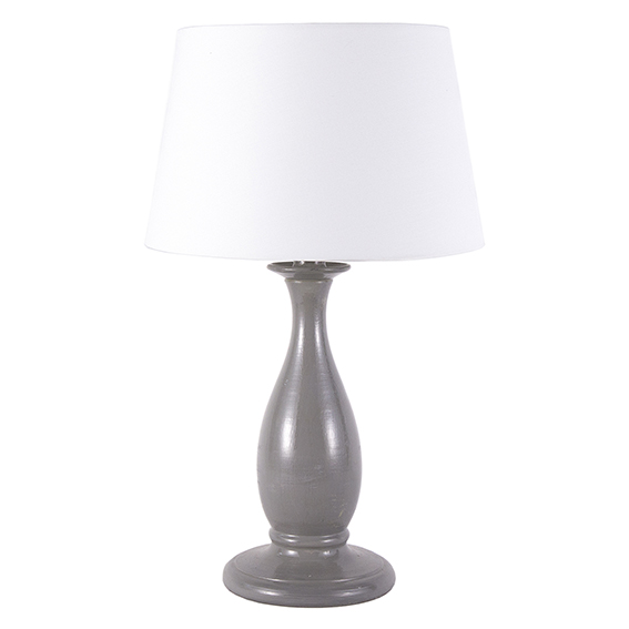 Lampada da tavolo con base in ceramica grigia e paralume bianco