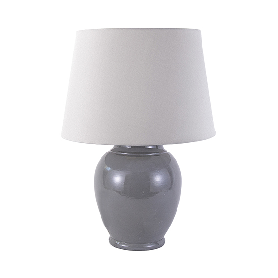 Lampada da tavolo con base in ceramica grigio scuro e paralume grigio chiaro