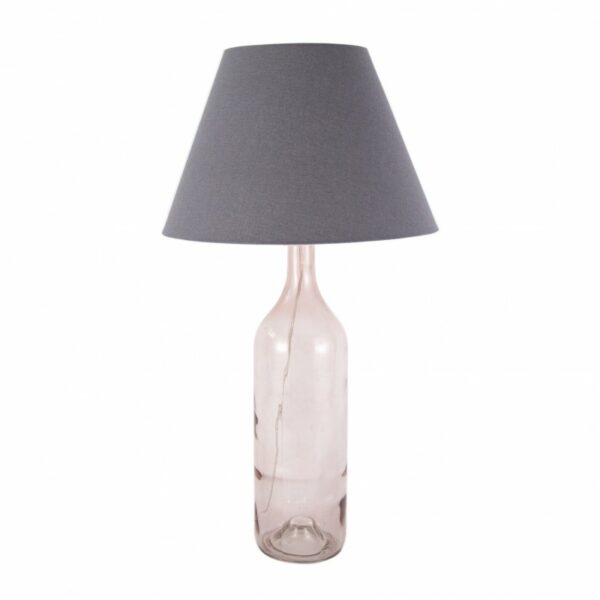 Lampada da tavolo con base in vetro rosa e paralume cinese grigio
