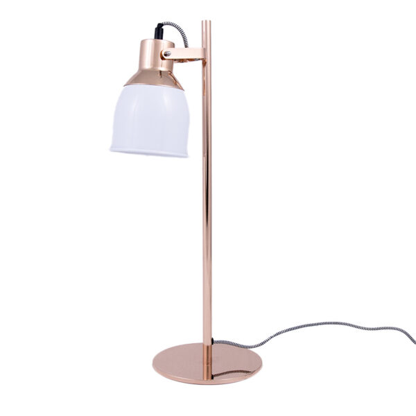Lampada in metallo color rame e paralume bianco