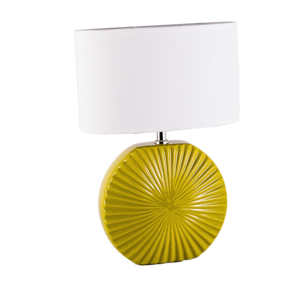 Abat-jour in ceramica senape con paralume ovale bianco