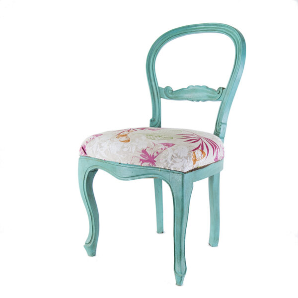 Sedia con struttura in legno verde ed imottitura a fiori - immagine 3