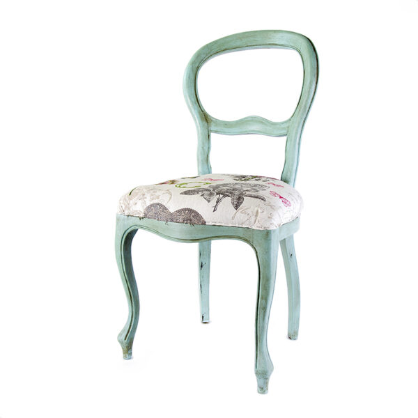 Sedia con struttura in legno verde ed imottitura a fiori - immagine 2