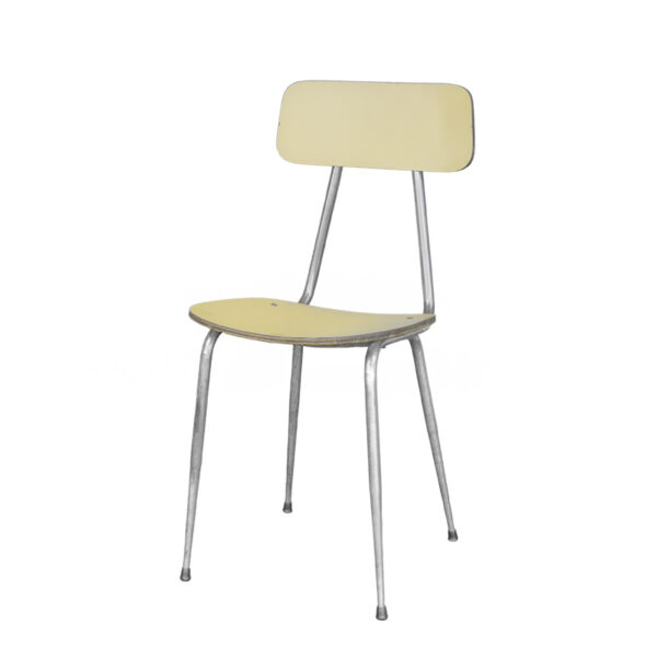 Sedia con struttura in acciaio cromato e seduta in formica gialla