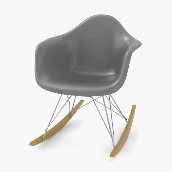 Sedia a dondolo Eames grigia e struttura in legno ed acciaio