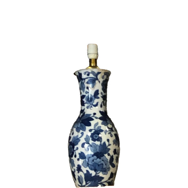 Lampada da tavolo in ceramica bianca con decori cinesi blu
