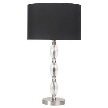Lampada da tavolo con base in vetro e paralume in tessuto nero