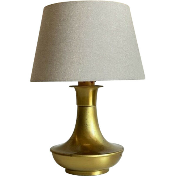 Lampada con base in ottone e paralume in cotone nocciola