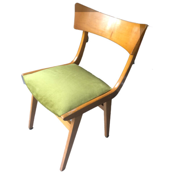Sedia in legno vintage con rivestimento verde