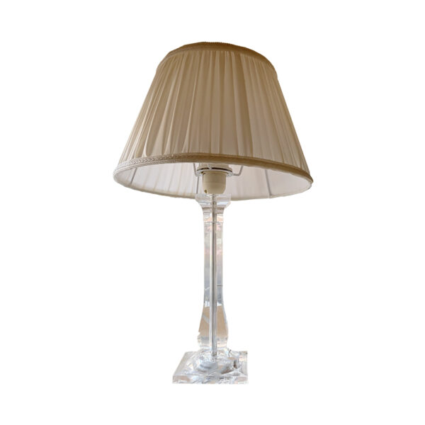 Lampada base plexiglas con cappello in tessuto crema
