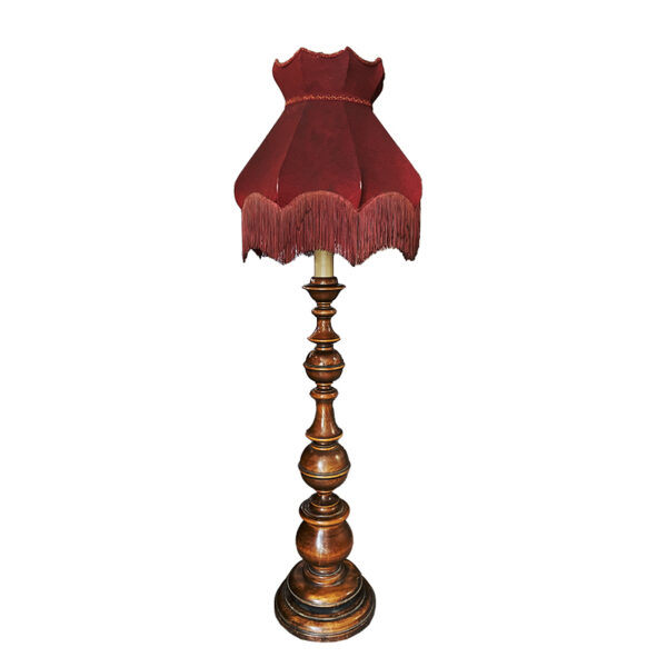 Lampada da terra antica in legno con candela