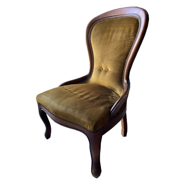 Sedia vintage con schienale e seduta rivestita in velluto ocra '800