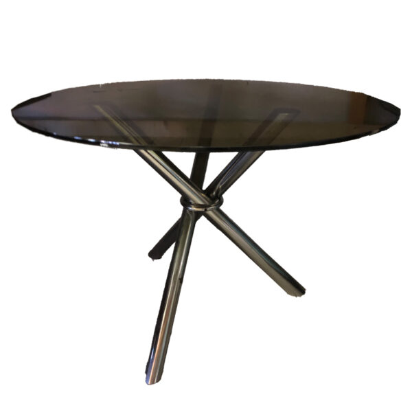 Tavolino in metallo con piano in vetro fumé ø120cm