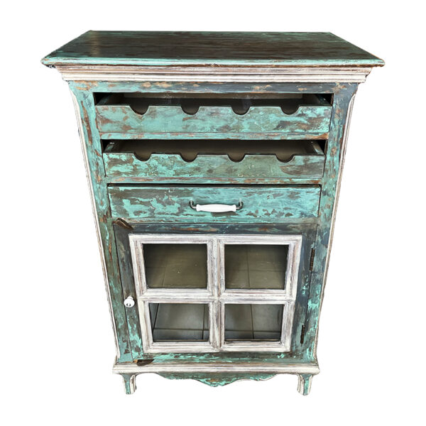 Credenza porta bottiglie provenzale decorata 113,5x72x44cm - immagine 2