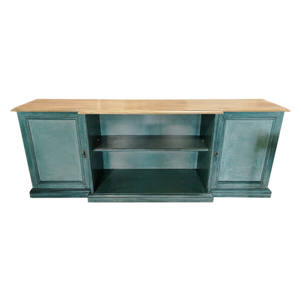 Buffet eclettico verde petrolio e legno 210x40x76cm