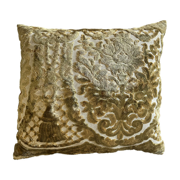 Cuscino in velluto broccato color senape