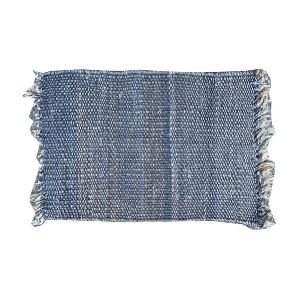 Tappeto blu scuro desaturato con frange corte 95x61cm