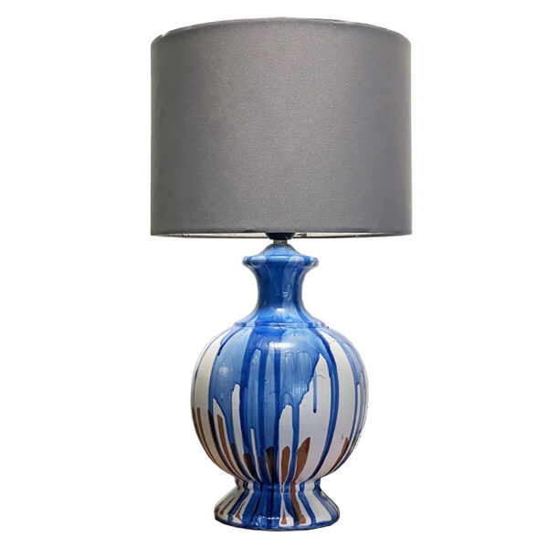 Abatjour in terracotta bianca con colature blu, tipo 2