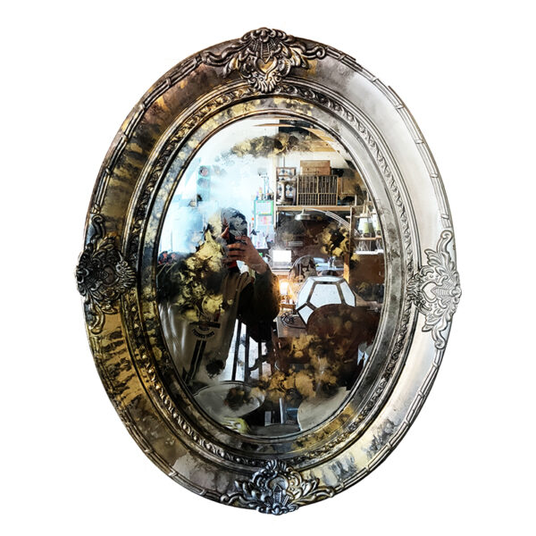 Specchio decorato argento effetto deteriorato H95cm