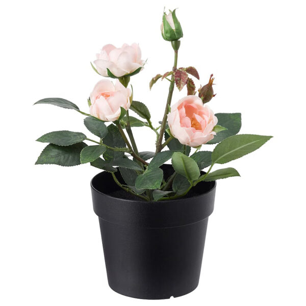 Piantina artificiale con fiori rosa