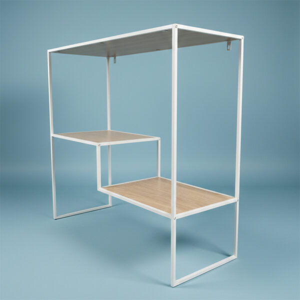 Scaffale da terra bianco in metallo e legno