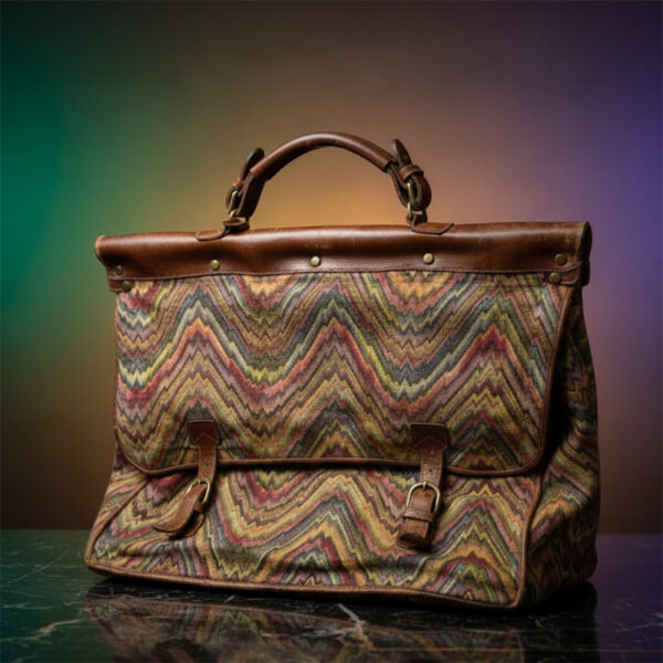 Borsa da donna vintage in tessuto e cuoio con texture a righe