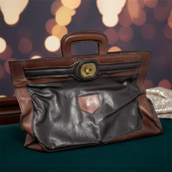 Borsa da donna in pelle marrone in due tonalità, piccola