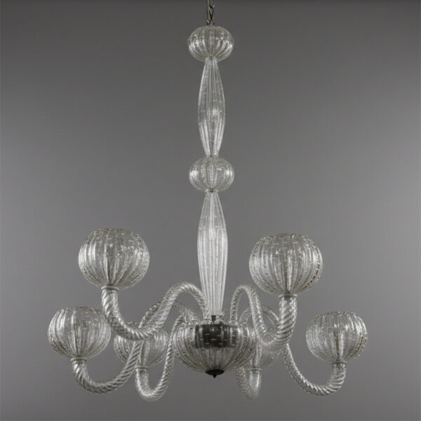 Lampadario a 6 luci in vetro soffiato Murano